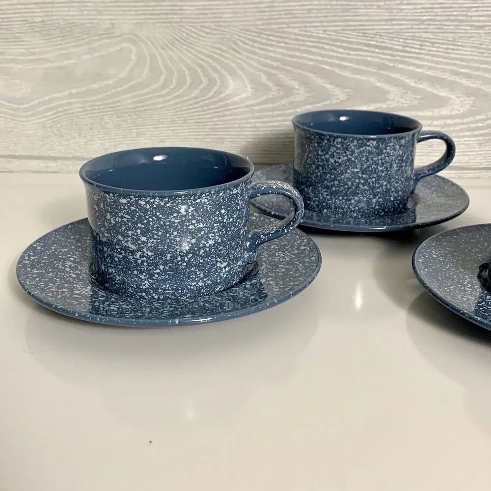 Mikasa Ultrastone Country Blue Cup & Saucer Set of 4